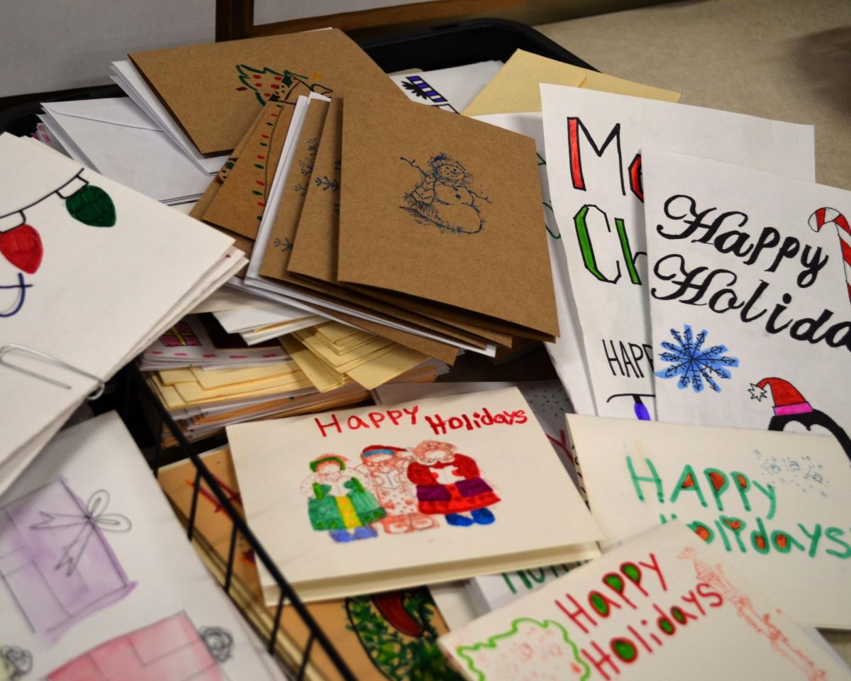 Holiday+cards+were+collected+in+the+Community+Service+office+before+being+delivered+to+senior+citizens.